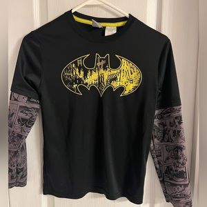 Batman Black with Gray comic print sleeves; Boys size Large